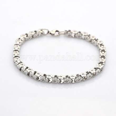 304 Stainless Steel Flower Box Chain Bracelets for Women STAS-O051-04P-1