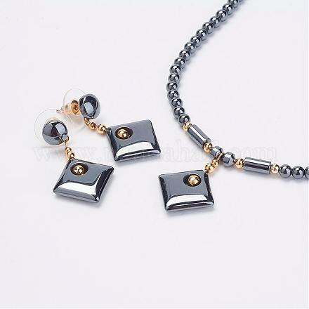 Non-Magnetic Synthetic Hematite Jewelry Sets SJEW-F147-08-1