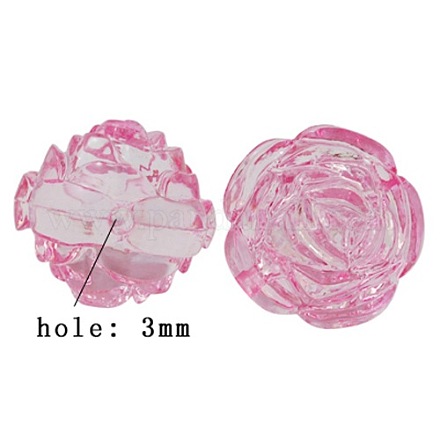ピンクの透明なバラのアクリルビーズ  母の日のジュエリー作りに  直径約25mm  厚さ23mm  穴：3mm X-PL305Y-4-1