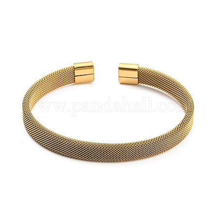 304 Stainless Steel Wire Mesh Cuff Bangles for Women BJEW-D022-01C-G-1