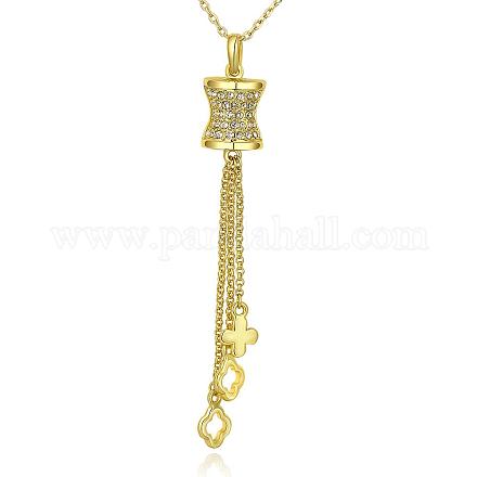 Real 18K Gold Plated Eco-Friendly Tin Alloy Czech Rhinestone Tassel Pendant Necklaces NJEW-BB08084-G-1
