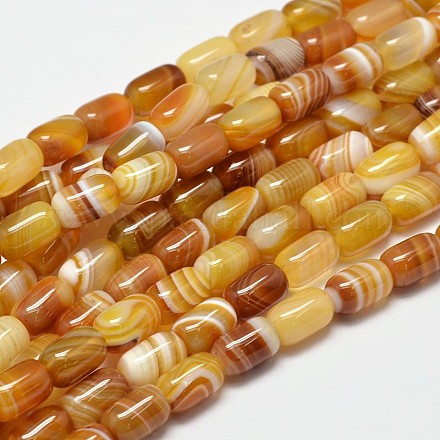 Barrel Natural Striped Agate/Banded Agate Bead Strands G-M257-12x8mm-14-1