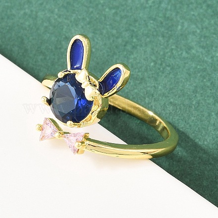 Женские кольца-манжеты с зайчиками и бантами из латуни с микропаве из кубических цирконий RJEW-A088-10G-03-1