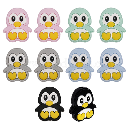 GOMAKERER 10Pcs 5 Colors Penguin Food Grade Eco-Friendly Silicone Beads SIL-GO0001-13-1