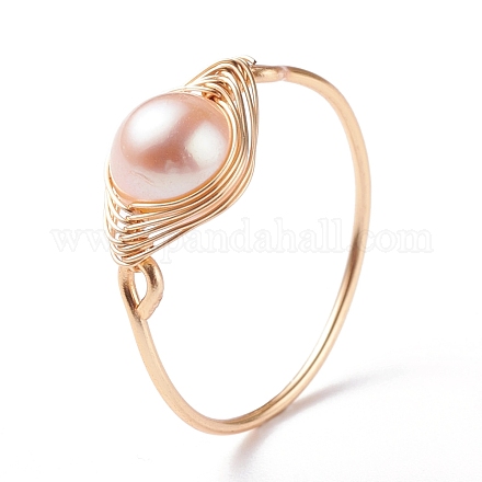 Anello per dito con perle di perle tonde naturali RJEW-JR00412-1