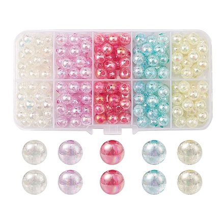 250Pcs 5 Colors Transparent Crackle Acrylic Beads MACR-YW0002-52-1