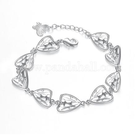Exquisite Silver Plated Brass Heart Link Bracelets BJEW-BB00795-1