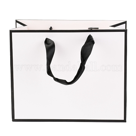 長方形の紙袋  ハンドル付き  ギフトバッグやショッピングバッグ用  ホワイト  18x22x0.6cm CARB-F007-02A-01-1