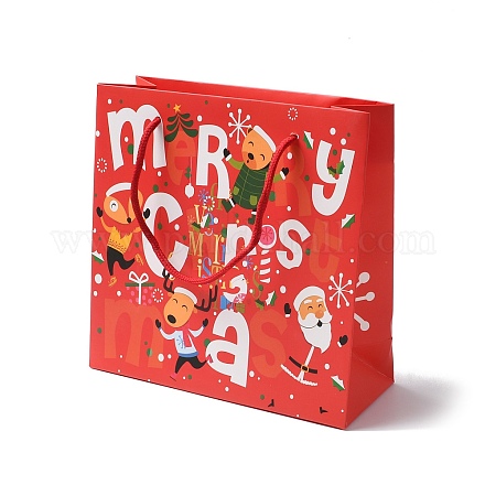 Bolsas de regalo de papel con estampado de santa claus de navidad con asa de cordón de nylon CARB-K003-01C-02-1