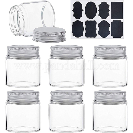 BENECREAT 15PCS 50ml Clear Glass Bottles Candy Bottle with Aluminum Screw Top Empty Sample Jars with 2 Sheets Labels for Spice Herbs Small Items Storage Wedding Favors CON-BC0006-07-1