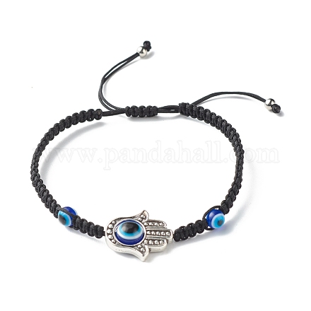 Hamsa Hand /Hand of Miriam with Evil Eye Braided Bead Bracelet for Girl Women BJEW-JB06912-01-1