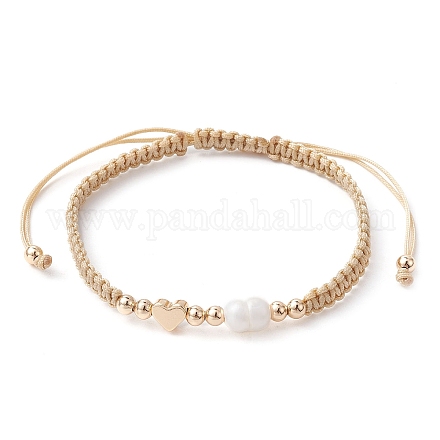 Braccialetti con perline intrecciate in ottone e perle naturali BJEW-JB09721-01-1