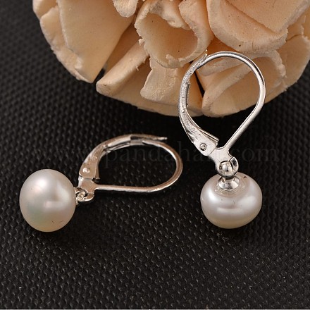Eau douce perle ronde dormeuses pendentif boucles d'oreilles EJEW-JE01797-1