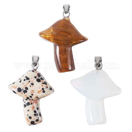 3pcs 3 pendentifs de pierres précieuses naturelles et synthétiques de style G-SZ0001-51-1