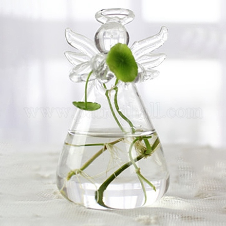 天使の形をしたガラスの花瓶  ホームオフィスの庭の装飾用の水耕テラリウムコンテナ花瓶  透明  50x100mm PW-WG63977-01-1