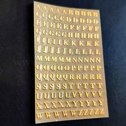 自己粘着性合金ステッカー  金属スクラップブッキングステッカー  大文字a〜z  ゴールドカラー  文字：0.3cm LETT-PW0001-07A-G-1