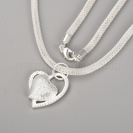 Silver Color Plated Brass Heart Pendant Necklaces NJEW-BB10040-1