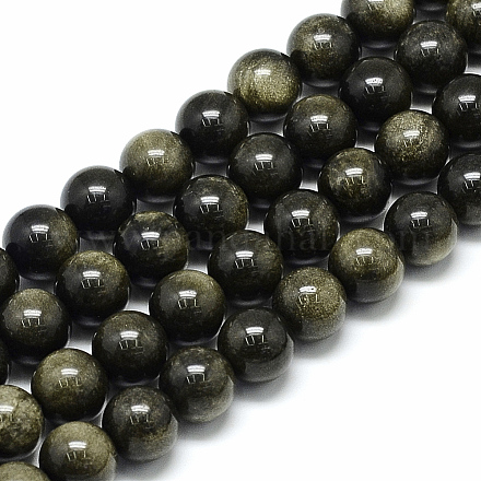 Natural Golden Sheen Obsidian Beads Strands G-S150-20-4mm-1