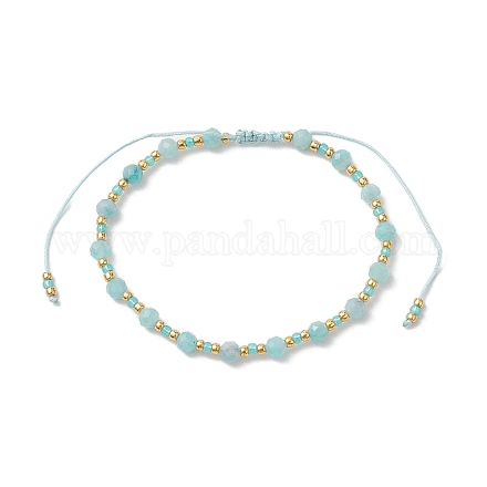 Bracelet réglable en perles tressées en amazonite naturelle et en verre BJEW-JB10137-07-1