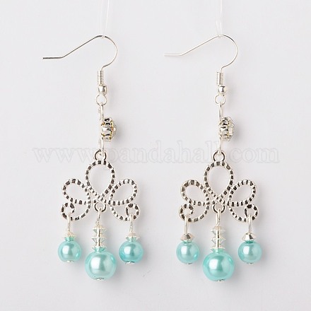 Glass Pearl Round Beads Tassel Earrings EJEW-JE01100-02-1