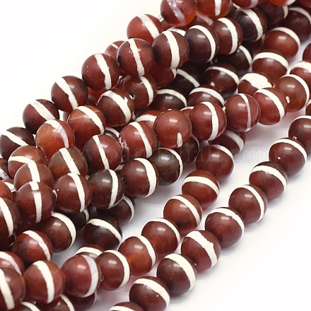 Brins de perles dzi motif rayé de style tibétain TDZI-O003-41B-1