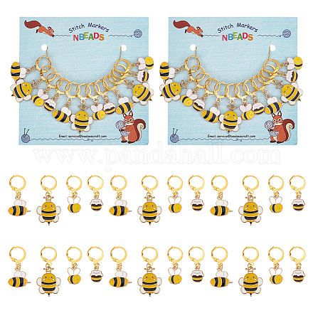 Maschenmarkierer mit Bienen- und Honigglas-Anhänger aus legierter Emaille mit Verriegelung HJEW-PH01865-1