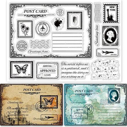 GLOBLELAND Vintage Stamps Clear Stamps for DIY Scrapbooking Decor Letters Postcards Transparent Silicone Stamps for Making Cards Photo Album Decor 14.8×21 cm DIY-WH0371-0025-1