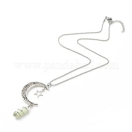 Natural New Jade Bullet with Alloy Moon and Star Pendant Necklace NJEW-JN03912-07-1