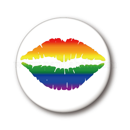 Pin de solapa de hojalata redondo plano del orgullo del color del arco iris GUQI-PW0001-034M-1