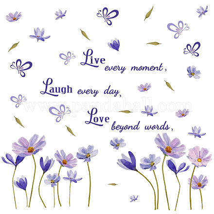 SUPERDANT Purple Flowers Wall Decor Live Wall Sticker with Love Laugh Removable Decals Peel and Stick I Need More Space DIY Wall Art Decor Decals Murals DIY-WH0228-684-1