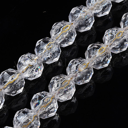 透明クラックルガラスビーズ連売り  多面カット  ロンデル  透明  8x7.5mm  穴：1.2mm  約50個/連  14.96インチ（38cm） GLAA-N051-02-1