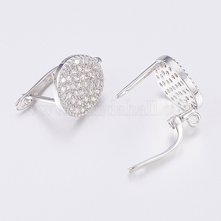 Brass Micro Pave Cubic Zirconia Hoop Earring Findings with Latch Back Closure ZIRC-K075-24P-1