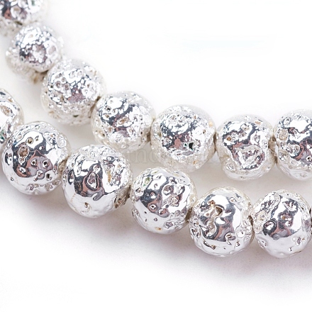 Brins de perles de pierre de lave naturelle galvanisées G-K259-57-4mm-S-1