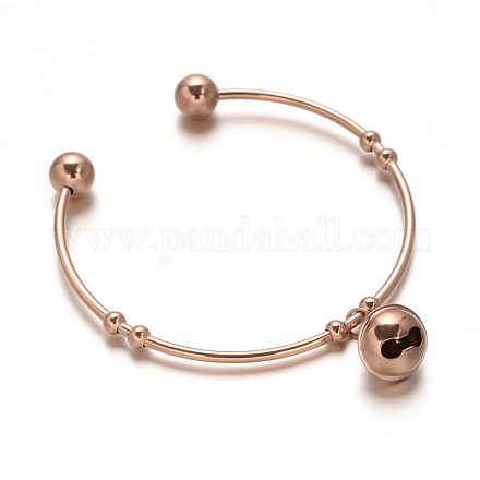Bell 304 Stainless Steel Charm Cuff Bangles BJEW-H458-15-1