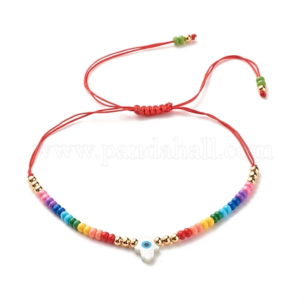 Bracelets réglables en perles tressées mauvais œil BJEW-JB07523-02-1