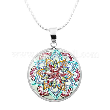 Glass Mandala Flower Dome Pendant Necklace MAND-PW0001-02B-1