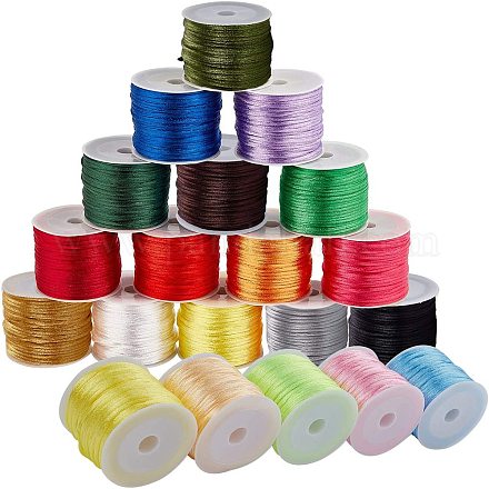 PandaHall Elite 20 Colors 300m(328 Yards) 1.5mm Rattail Satin Cord Nylon Trim Rattail Silk Beading for Necklace Bracelet Beading Kumihimo Chinese Knot NWIR-PH0001-21-1