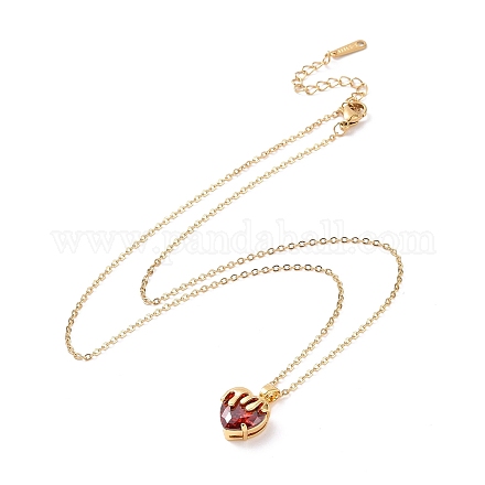 Halskette mit Zirkonia-Herzanhänger und 304 Kabelkette aus Edelstahl für Damen NJEW-H164-01A-1