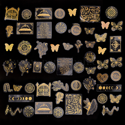 CRASPIRE 7 Styles Golden Resin Stickers Magic Circle Butterfly Door Geometry Self Adhesive Holographic Stickers Mixed Patterns Metal Wall Waterproof Stickers Decals for Scrapbooks DIY Resin Crafts DIY-CP0008-47-1