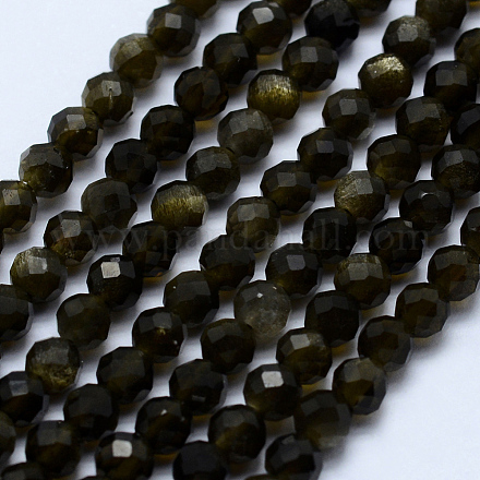 Naturale lucentezza dorata perle di ossidiana fili G-J369-16-3mm-1