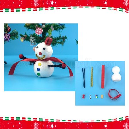 DIY Christmas Snowman Crafts, Including Picture, Chenille Sticks, Craft  Eye, Iron Button Pin, Paper Stick, Foam Model, Red, 111x66mm