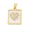 Rack Plating Brass Micro Pave Cubic Zirconia Pendants, with Natural Shell, Long-Lasting Plated, Cadmium Free & Lead Free, Rectangle with Heart, Real 18K Gold Plated, 19.5x15.5x2.5mm, Hole: 4x3.5mm