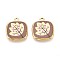 Printed Style 304 Stainless Steel Square Pendants, Ion Plating(IP), Real 18K Gold Plated, Leaf, 21x18x2mm, Hole: 1.8~2mm