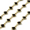 Brass Glass Rhombus Link Chains, with Spool, Long-Lasting Plated, Soldered, Lead Free & Cadmium Free, Rack Plating, Real 18K Gold Plated, Black, 15x9x2.5mm