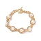 Natural Pearl Beaded Bracelet, Brass Round Braided Bracelet with 304 Stainless Steel Clasps for Women, White, 6-7/8 inch(17.4cm)