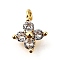 Brass Micro Pave Cubic Zirconia Pendants, Flower Charms, Real 18K Gold Plated, 9.5~10x7.5~8x3mm, Hole: 1.2mm