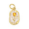 Brass Enamel Pendants, with Jump Ring, Oval with Flower Charms, Rack Plating, Lasting Plated, Cadmium Free & Lead Free, Real 18K Gold Plated, Seashell Color, 15.5x9x1.5mm, Hole: 3mm