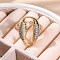 Brass Micro Pave Clear Cubic Zirconia Cuff Finger Rings for Women, Oval, Real 18K Gold Plated, Inner Diameter: Adjustable