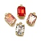 Brass Glass Charms, Rectangle Charms, With Jump Rings Loop, Lead Free & Cadmium Free, Rack Plating, Lasting Plated, Faceted, Real 18K Gold Plated, 11x8x7mm, Hole: 3mm