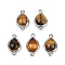 Natural Tiger Eye Faceted Connector Charms, Rack Plating Brass Teardrop Links, Platinum, 16.5x9.5x4mm, Hole: 1.4mm